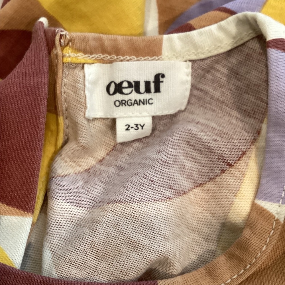 Oeuf Organic Cotton Dress Geometric Print Sleeveless Multi Color RARE Size 2-3Y - Picture 4 of 5